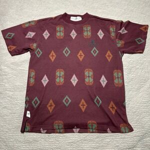 Gallop California Style Mens Large Burgundy Southwestern Aztec Print T-Shirt